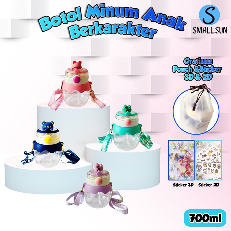 (SS) Botol air Minum Anak Lucu Karakter Animal Kapasitas 700ml Free Tali Free Sticker 2D+3D