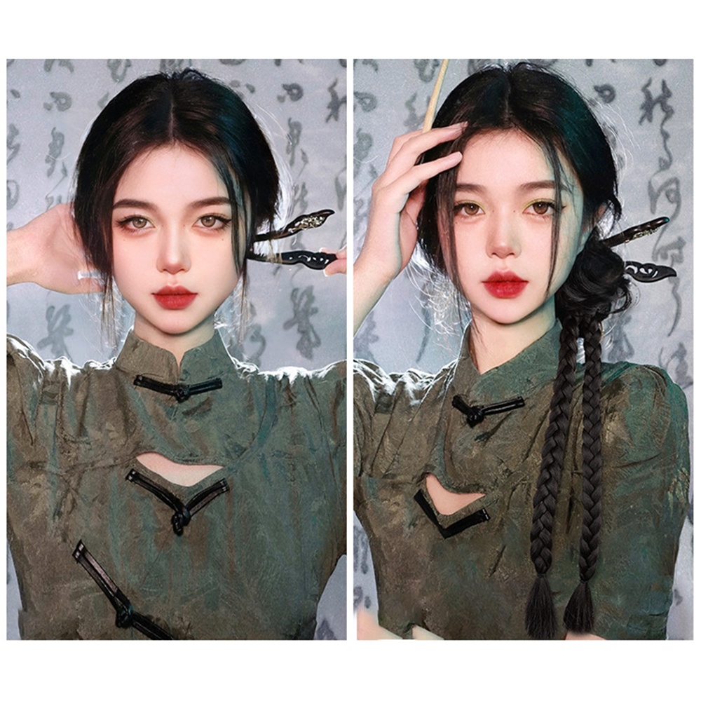 1pcs Extension Rambut Kepang Gaya China Untuk Ponytail Wanita Kepang Memutar Alami Untuk Kostum Hanfu Dan Gaya Kuno 50cm