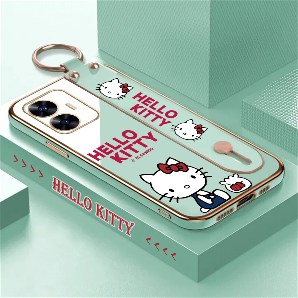 Kartun kitty Case Realme 10 4G 9i 7i 8i 5i 6i C17 C31 Realme8 5G 8 Pro Realme 5 Pro 7Pro Narzo 50 C55 C3 Fashion Stand Holder Lipat Mewah Plating Karet Soft Cover