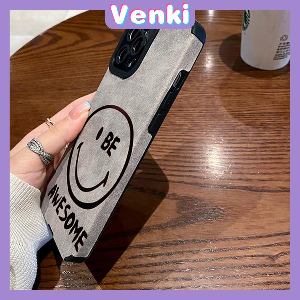 VENKI - Untuk iPhone 11 Case Leather Pupil Suede Cover Soft Shockproof Cover Camera Simple Creative Smile Kompatibel dengan iPhone 14 13 Pro max 12 Pro max xr xs 7Plus 8Plus