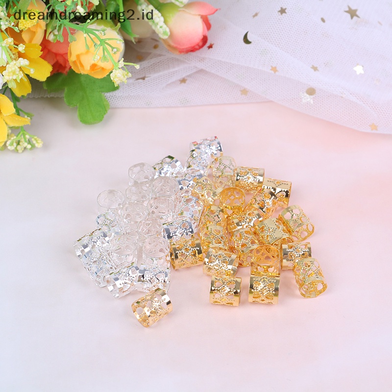 (drea) 20pcs Manik-Manik Kepang Rambut Gimbal Manset Klip Gesper Yang Dapat Disesuaikan Logam Perak /Emas //