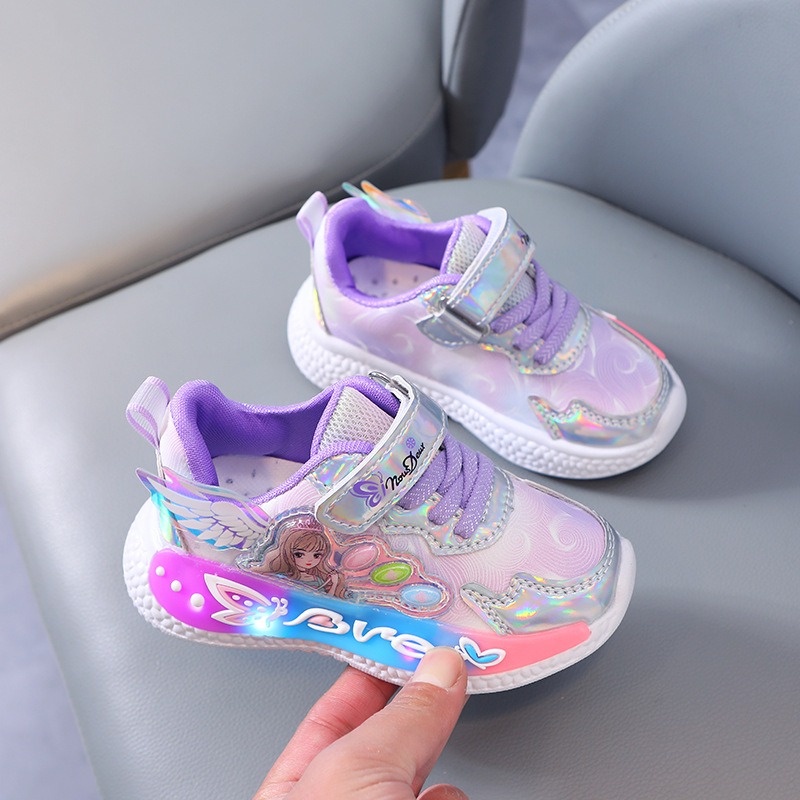 GLORYKIDZ SH2323 Sepatu Anak 2 Tahun - 6 Tahun Sepatu Anak lampu LED Sepatu Anak Perempuan wing girl karakter perempuan import premium Size 23 - 32