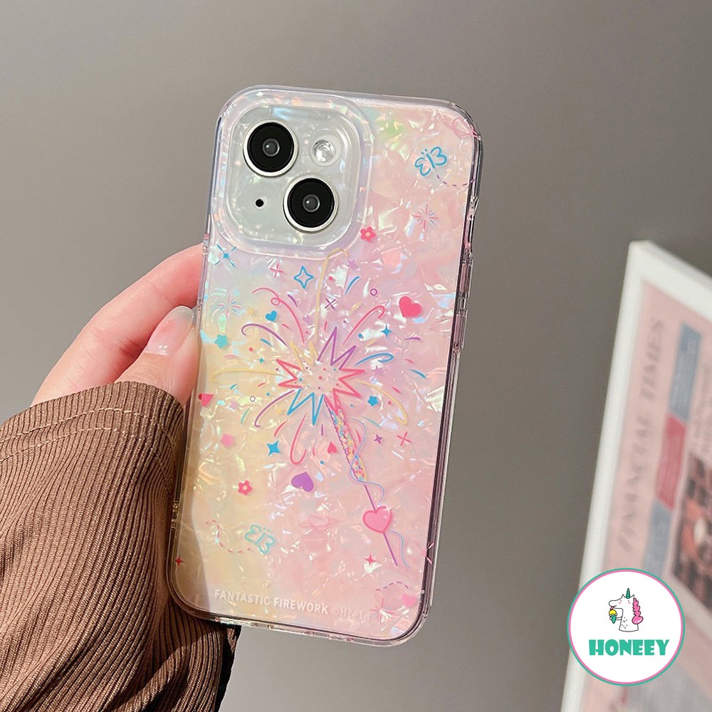 Casing Ponsel Warna-Warni Pola Shell Fashion Untuk iPhone 11 Pro Max12 13 14 Pro Max Love Hati Kembang Api Anti-Shock Back Cover