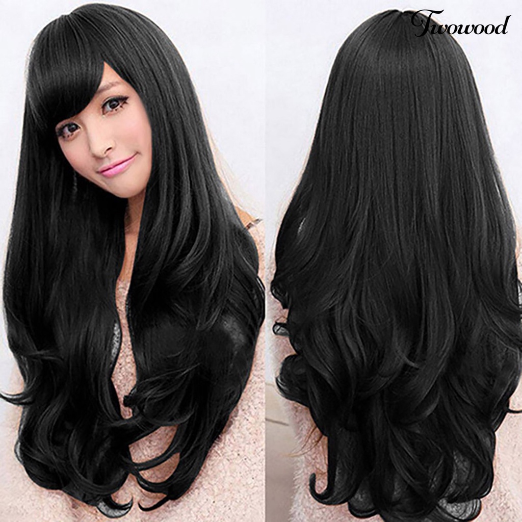 Twowood Wanita Fashion Rambut Palsu Panjang Keriting Bergelombang Cosplay Pesta Untuk Club Pesta