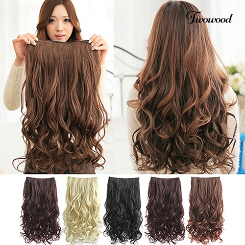 Twowood Wanita Fashion Kecantikan Penuh Kepala Klip Keriting Bergelombang Satu Potong Rambut Ekstensi Wig