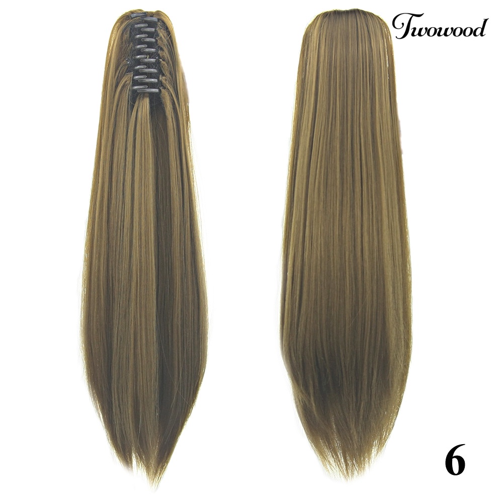 Twowood Serat Sintetis Cakar Clip-in Ponytail Wig Panjang Lurus Rambut Ekstensi Sopak