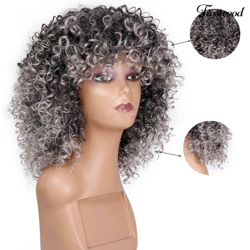 Twowood Explosion Wig Nyaman Cosplay Abu-Abu Rambut Pendek Keriting Afrika Ombre Cosplay Wig Untuk Pesta