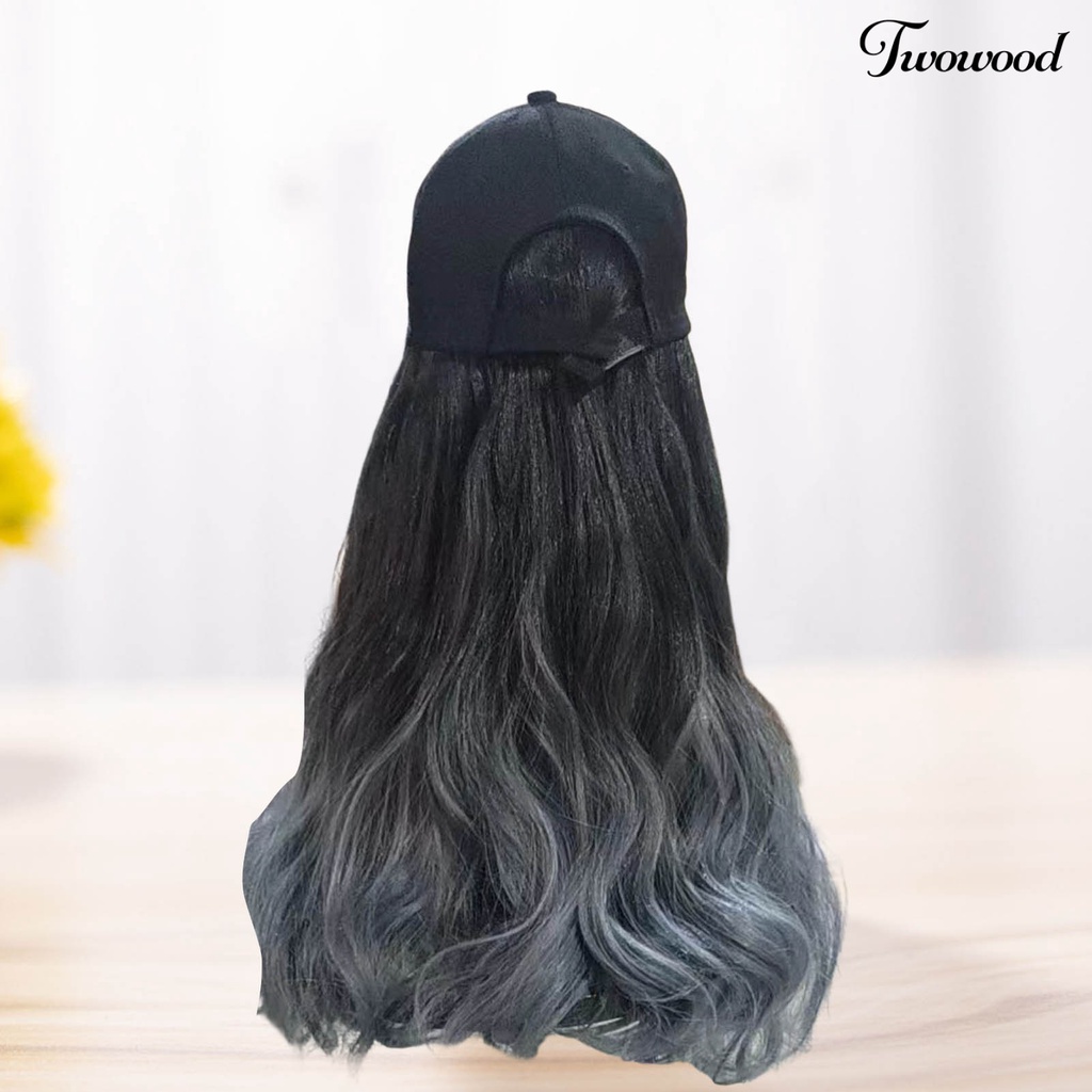 Twowood Wig Topi Ada Perm Berbulu Adjustable Elastis Band Non-Simpul Rambut-styling Bernapas Alami Gradiasi Warna Topi Baseball Wig Wanita Digunakan