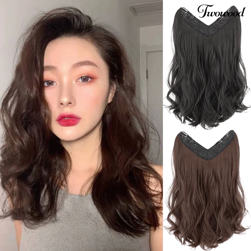 Twowood Wig Piece No Perm Fluffy Mensimulasikan U-Shaped Menebal Rambut Mulus Satu Potong Panjang Keriting Sebagian Mewarnai Wanita Wig Wanita Digunakan