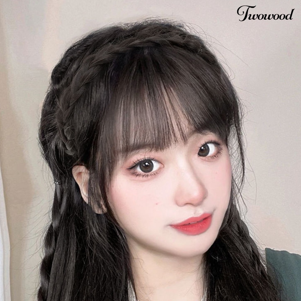 Twowood Wig Poni Bantalan Cranial Vault Fluffy Menutupi Celah Rambut Alami Realistis Tak Terlihat Ultra Ringan Dikepang Bando Poni Wig Pacaran Supply