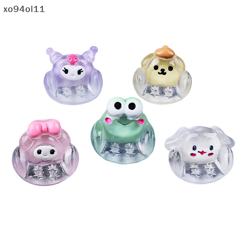 Xo 5Pcs Luminous Sanrio Ornamen Mini Kartun Melody Kayu Manis Kuromi Boneka Mikro Lanskap Dekorasi Rumah Boneka Miniatur Mainan OL