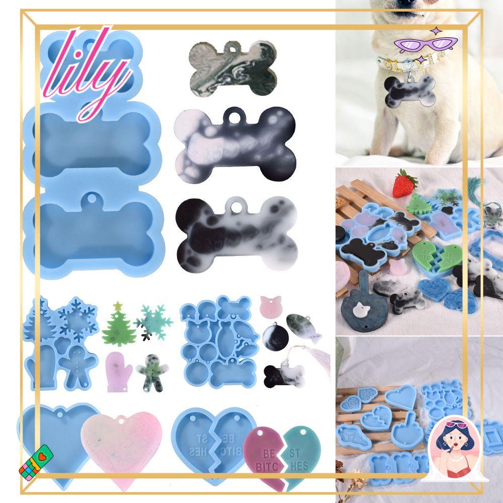 Lily Dog Bone Hanging Tag Epoxy Perlengkapan Hewan Peliharaan Gantungan Kunci Liontin Resin Cetakan