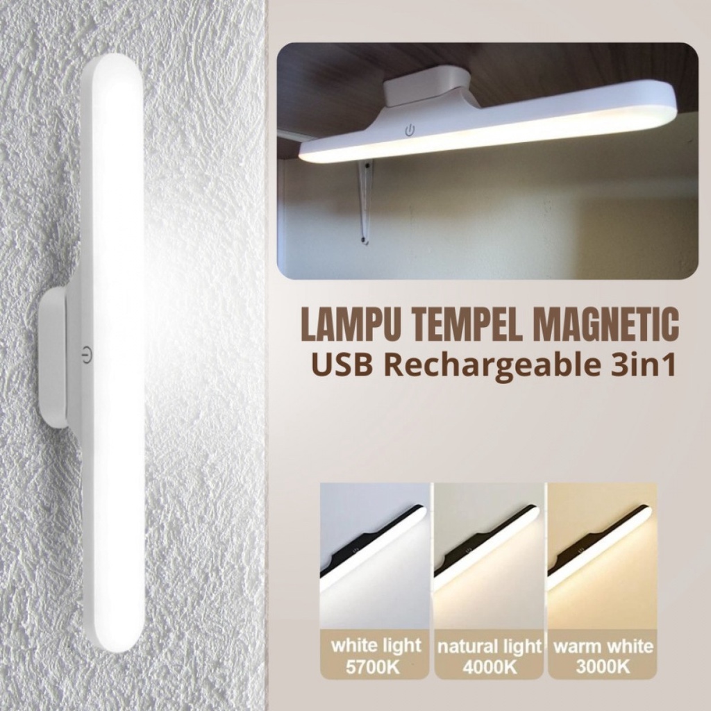 TaffLED Lampu Tempel Magnetic Lamp USB Rechargeable 3in1 1800mAh 5V 3W