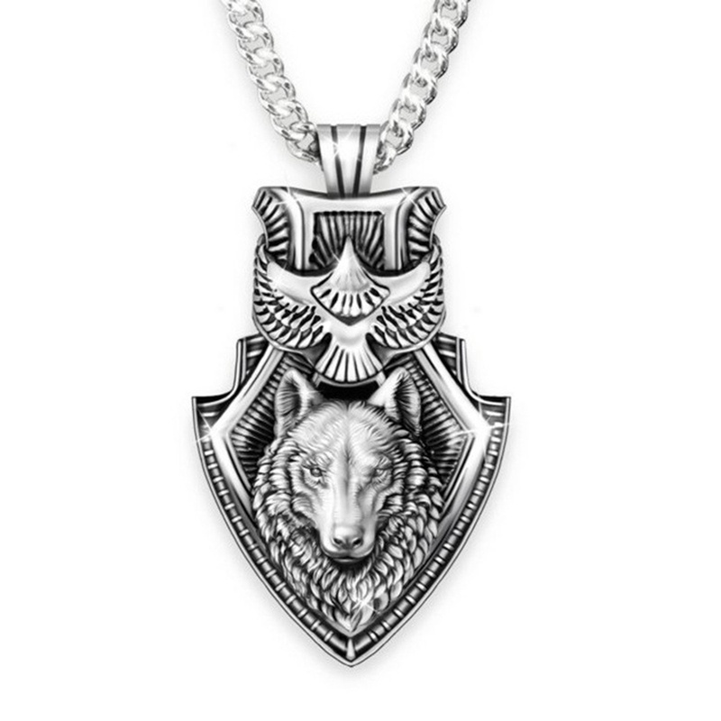 Pria Serigala Kepala Hip Hop Liontin Relief Stainless Steel Kalung Retro Serigala India Totem Hewan Liontin Jalan Hip Hop Pesta Pria Kalung