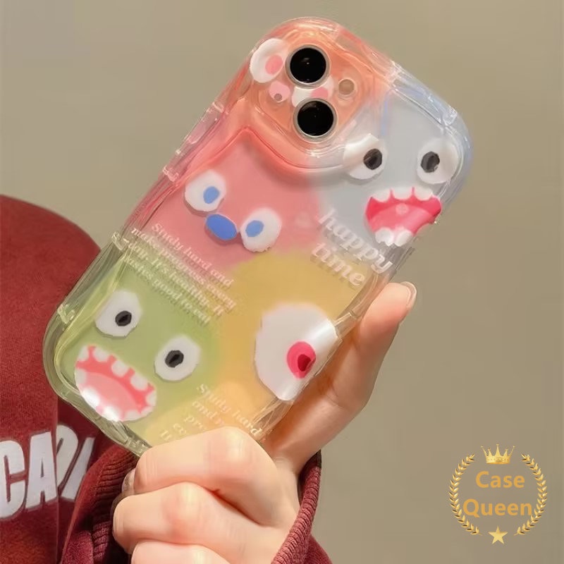 Smiley Lucu Couple 3D Wavy Curved Edge Case Untuk Oppo A17 A17K A5s A54 A7 A15s A15 A53 A3s A57 A35 A12E A16 A77S A77 A33 A12 A11K A16s A32 Badut Lucu Hewan Kecil Bear Duck Cover