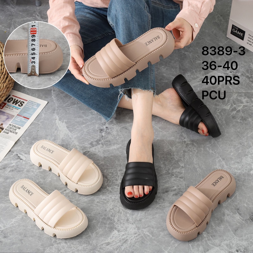 Sendal Selop Perempuan 8389 3 Sandal Wanita Model Terbaru Motif Garis AntiAir SDLWW