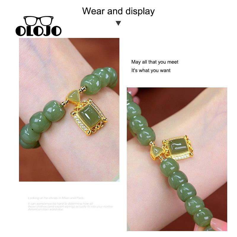 [Olojogrosirgelang Giok Hetian Imitasi Alami Gelang Desain Niche Retro Elegan