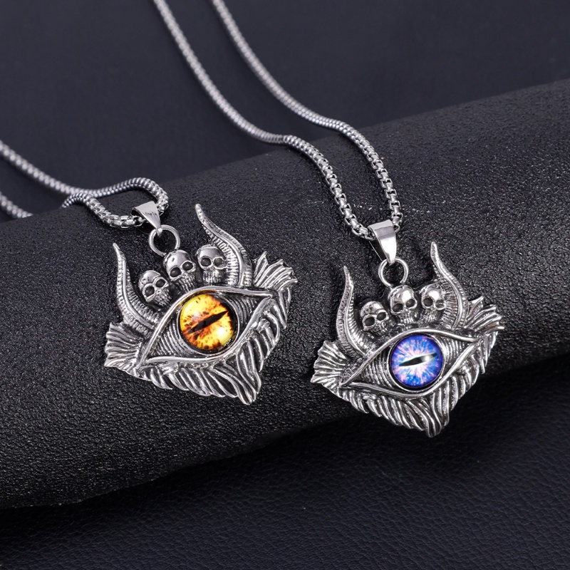 Gaya Eropa Dan Amerika Retro Gothic Tengkorak Setan Mata Kalung Pria Wanita Hip Hop Punk Metal Pendant Necklaces Populer Perhiasan