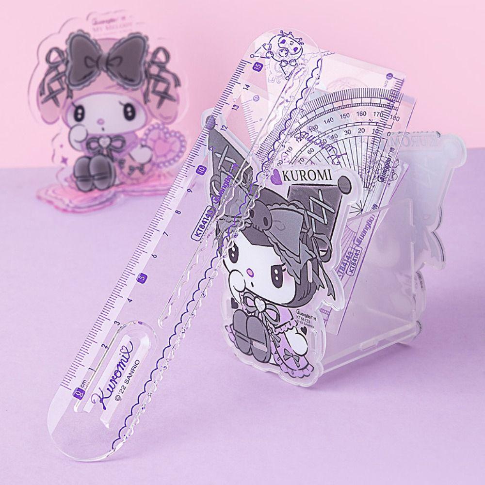 Mxbeauty Penggaris Segitiga Lurus Cute Kawaii Kantor Kuromi School Measuring Ruler Alat Tulis Siswa Straight Ruler Set