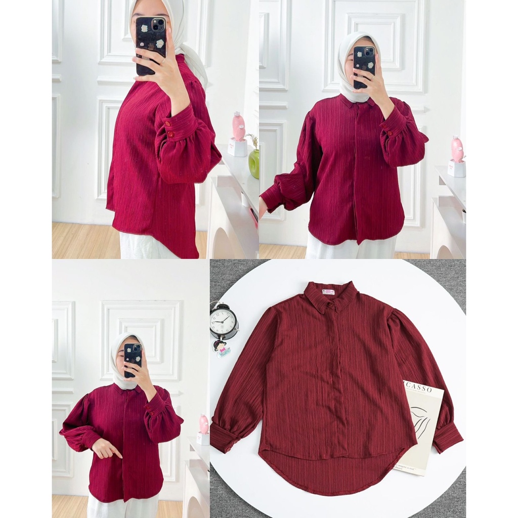 Tq88indonesia Baju Atasan Wanita Terbaru / BALOON LADY CRUSH OVERSIZE SHIRT / Blouse Legan Balon / Blus Polos