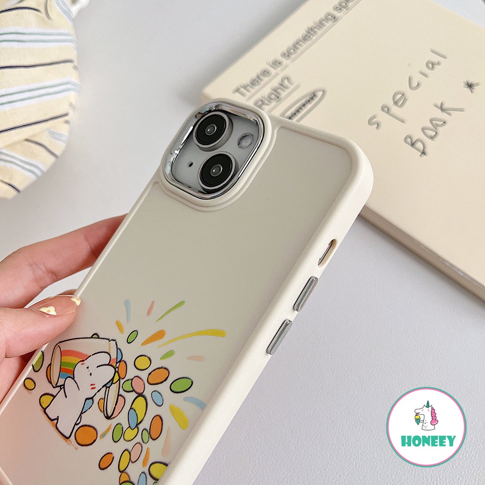 Ins Kreatif Kelinci Putih Casing Belakang Untuk iPhone 14 Pro Max Case Untuk iPhone 11 Pro Max13 12 Pro Max7 8Plus Xr Xs Permen Warna-Warni Anti-Shock Phone Cover