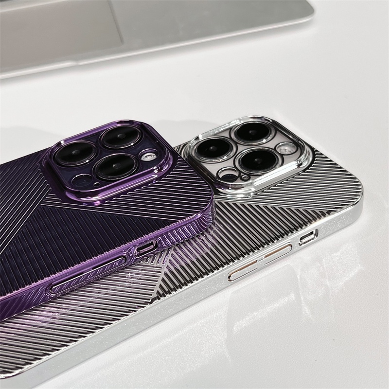 IPHONE Casing Hard PC Mewah Cocok Untuk Iphone14 13 Pro Max 14Plus Case Pelindung Garis Diagonal 3D