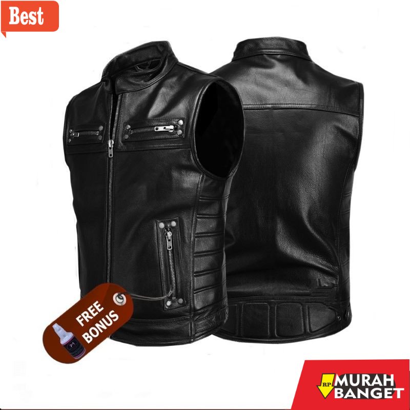 Jaket kulit pria terbaru- Rompi Kulit Vest Kulit Bikers Motor Touring