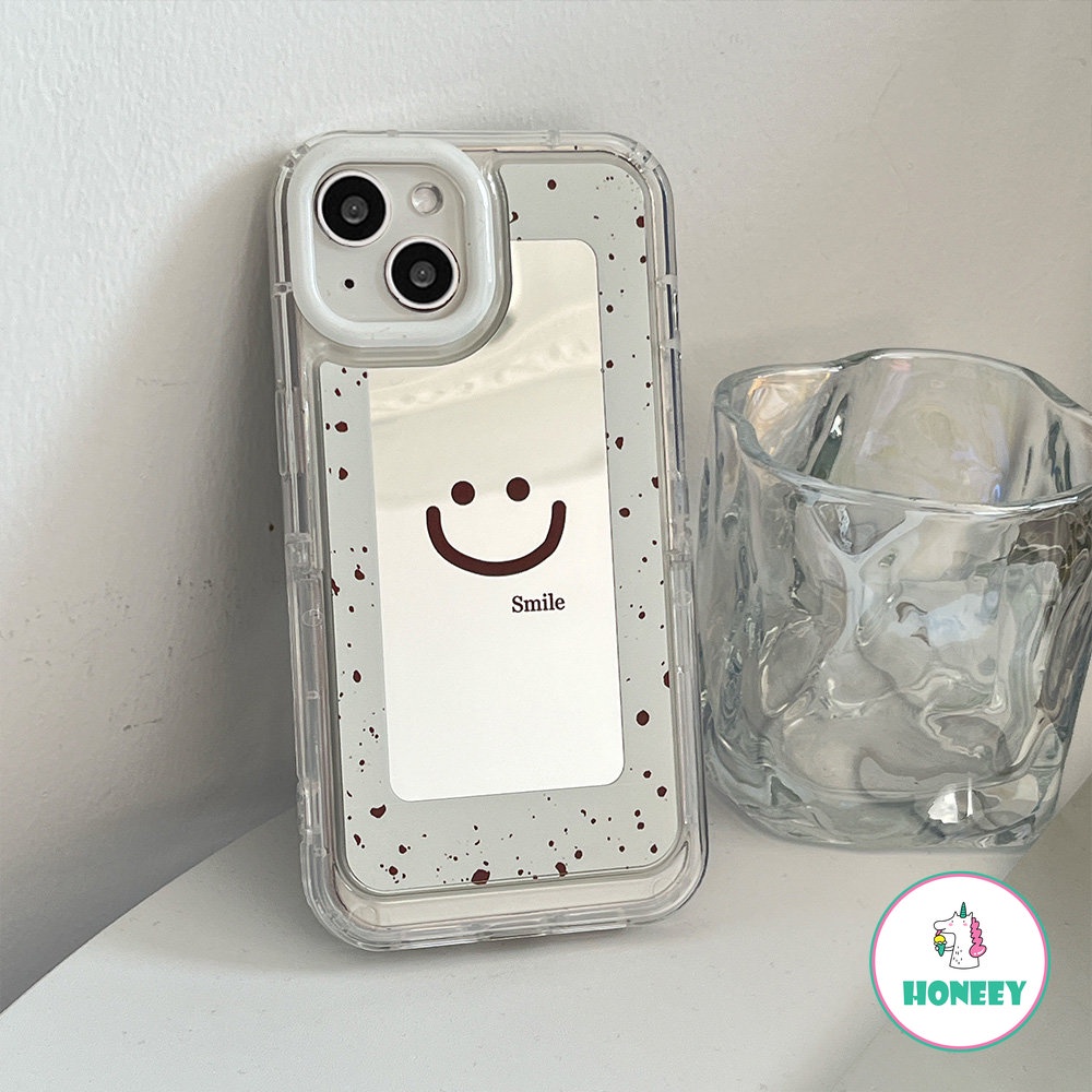 IPHONE Smiley Sederhana Cermin Rias Tak Terlihat Stand Phone Case Untuk Iphone14 12 13 11 Pro Max Lembut TPU Shockproof Pelindung Handphone Cover