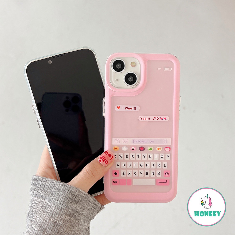 IPHONE Lovely Chat Keyboard Pink Biru Bening Casing Ponsel Untuk Iphone14 11 12 13 Pro Max XR X XS 7 8plus Shockproof Soft TPU Phone Cover