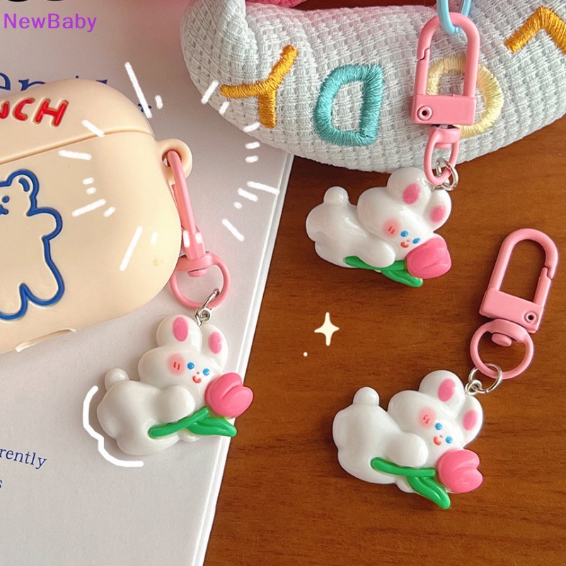 Newbaby Lucu Mini Tulip Rabbit Gantungan Kunci Lovely Pink Bunny Doll Key Chain Untuk Wanita Gadis Anak Tas Earphone Kotak Hiasan Keyring Pendant ID