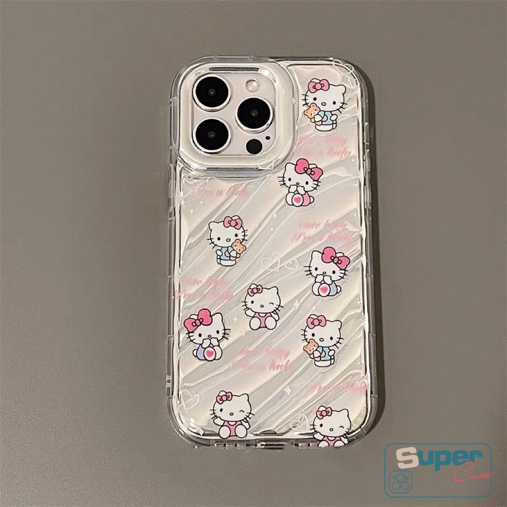 Casing Kartun Lucu Hello Kitty 3D Stereo Kerut Kompatibel Untuk IPhone 7Plus 11 13 14 12 Pro MAX XR 8 6 6S Plus X XS MAX SE 2020kartu Warna Kreatif Vintage Numerik Keypad Cover