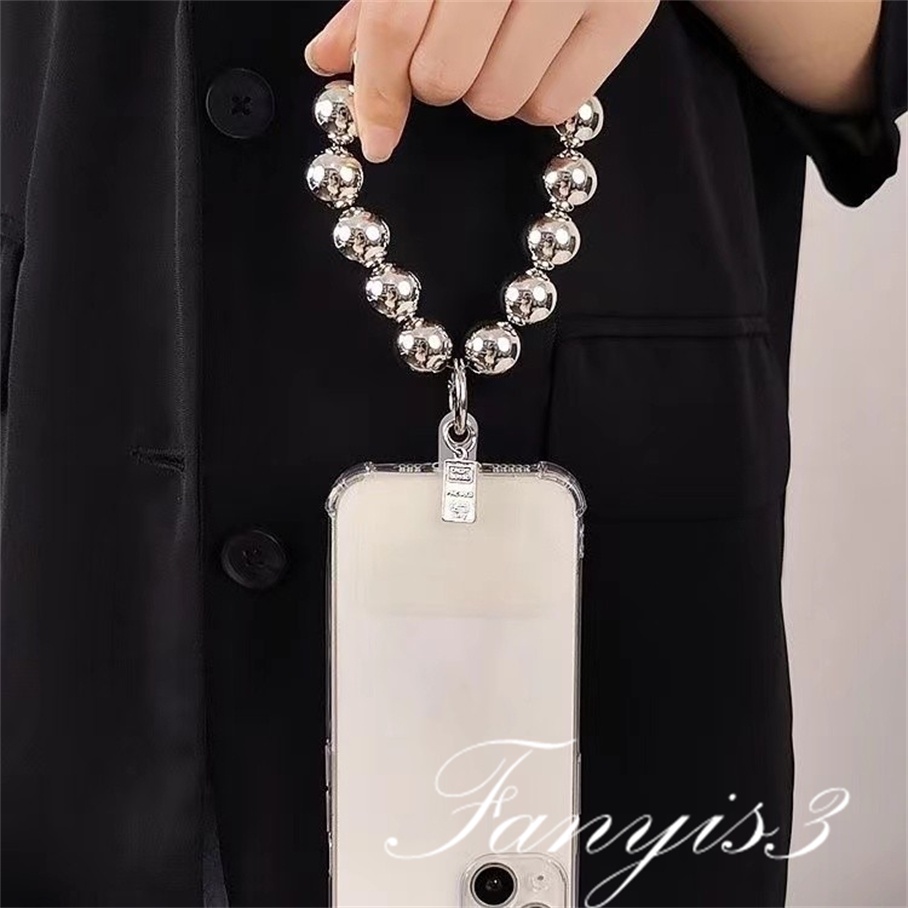 Electroplated Silver Bead Ponsel Case Rantai Anti-Lost Lembut Tembikar Lanyard Mutiara Manik-Manik Akrilik Warna-Warni Portabel Pergelangan Tangan Tali Liontin