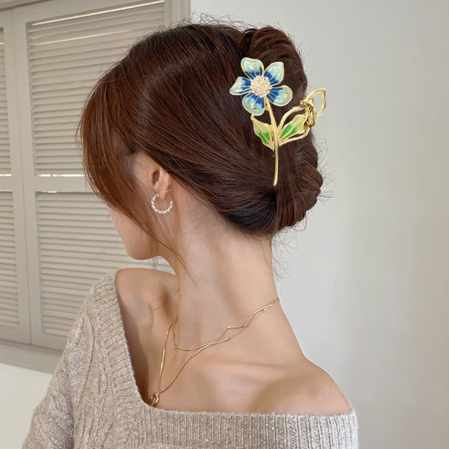 Korea Bunga Berlian Imitasi Klip Rambut Kristal Berlian Besar Jepit Rambut Ponytail Holder Woman Hair Accessories