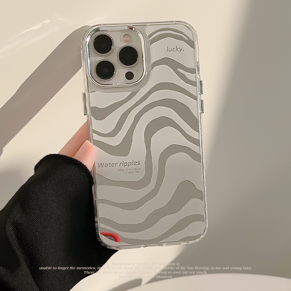 IPHONE Aabstract Art Zebra Stripe Phone Mirror Case Electroplated Bingkai Kamera Cover Pelindung Untuk Iphone11 12 13 14 PRO MAX