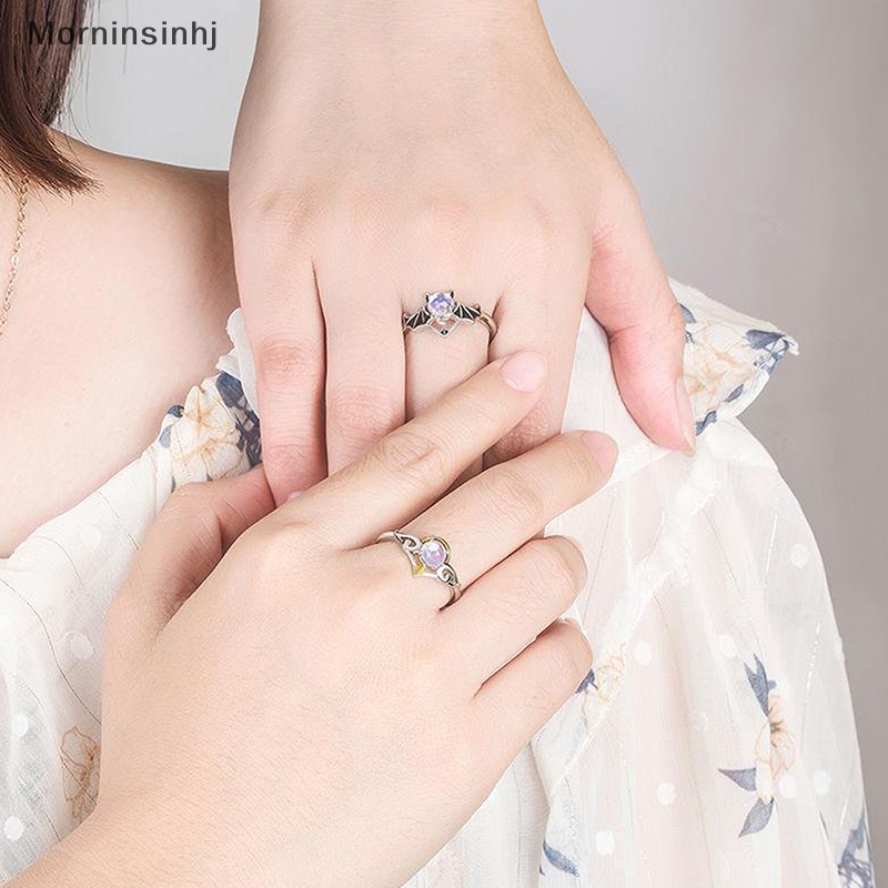 Mornin 1/2Pcs Cahaya Kristal Malaikat Setan Pasangan Cincin Romantis Fashion Sayap Moonstone Adjustable Jari Cincin Untuk Wanita Pria Perhiasan Hadiah id