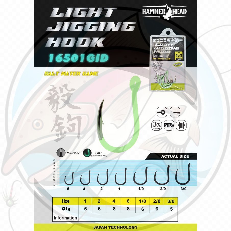 Kail Pancing Light Jigging Hook Hammerhead 16501 GID