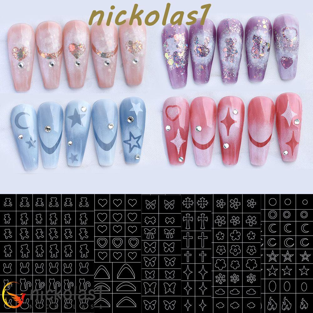 Nickolas1 Nail Art Airbrush Stensil Fashion Busur Kupu-Kupu Dekorasi Manicure Aksesoris Salon Supply DIY Desain Nail Art Template