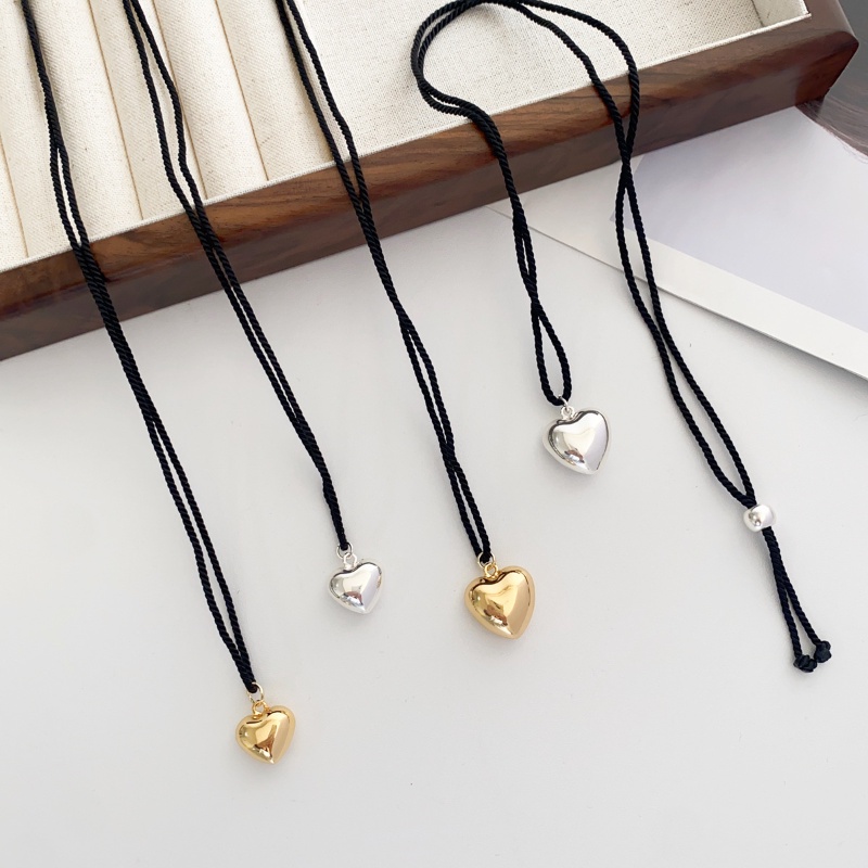 Kalung Liontin Hati Emas Kalung Tali Hitam Korea Simple Adjustable2023Aksesoris Fashion Terbaru