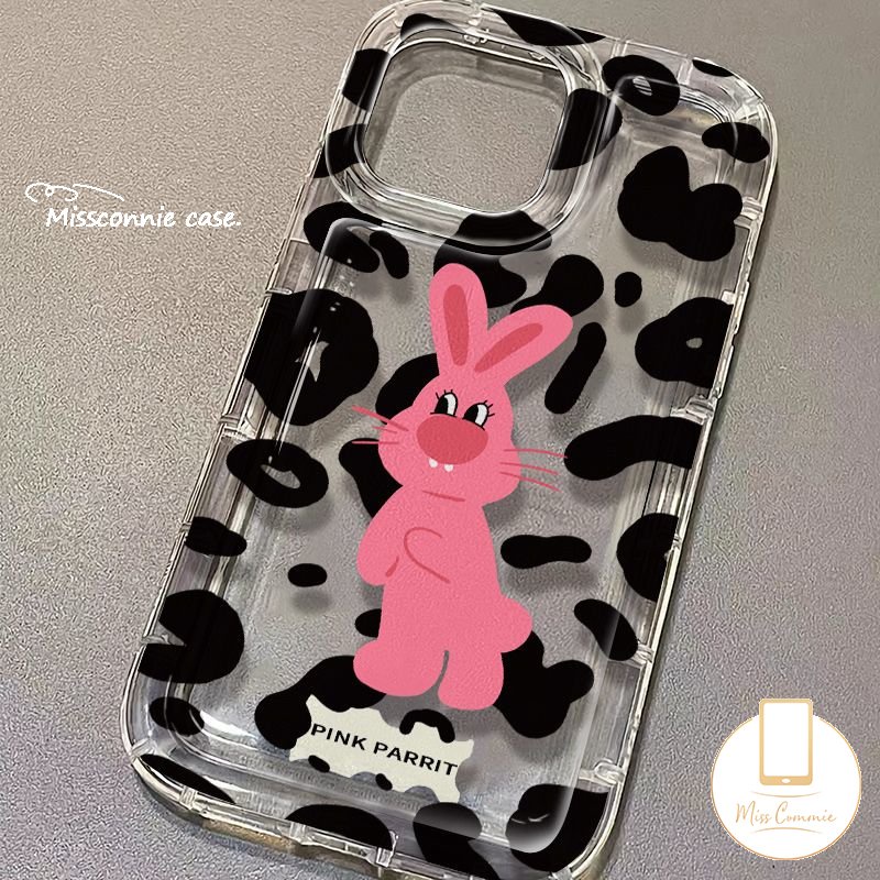 IPHONE Casing Ponsel Kartun Smile Kelinci Pink Kompatibel Untuk Iphone11 7Plus 14 13 12 Pro MAX 7 6 6S 8plus XR X XS MAX Love Heart Fashion Motif Leopard Shockproof Airbag Soft Cover