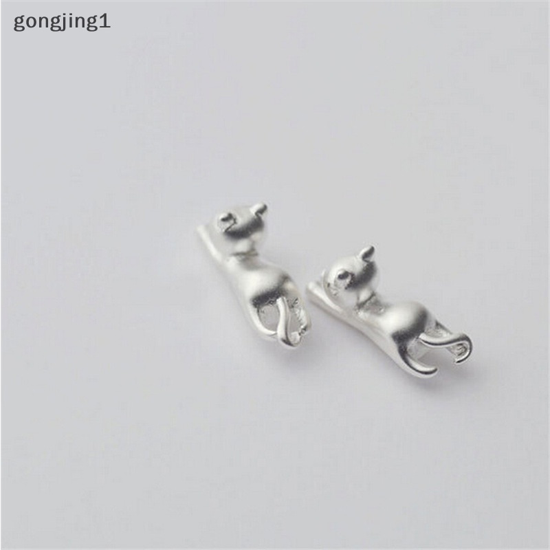 Ggg Fashion Halus Mungil Lucu Kucing Anting Chic Perak Disepuh Kitty Stud Earrings ID