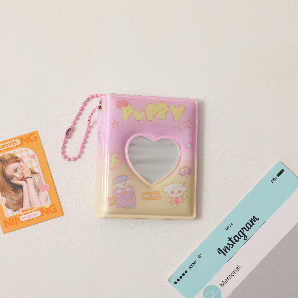Ins Kartun 7 cm Mini Album Foto Gadis Cinta Hati Berongga Kepala Besar Stiker Penyimpanan Buku Gantungan Kunci Liontin Kartu Buku