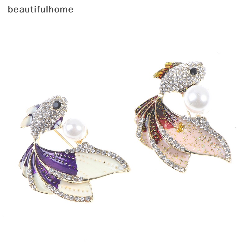 {beautifulhome} 1pc Kristal Berlian Imitasi Ikan Mas Bros Wanita Brooch Pin Aksesoris Pakaian.