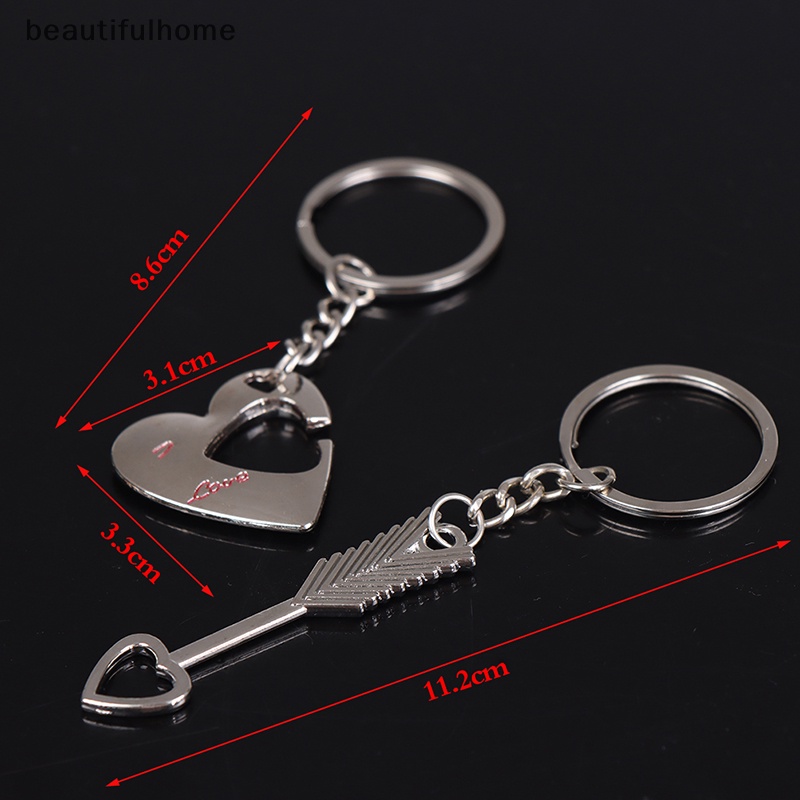 {beautifulhome} 1pasang New Love Heart Lock Key Chain Ring Gantungan Kunci Keyfob Valene's Day Gift.