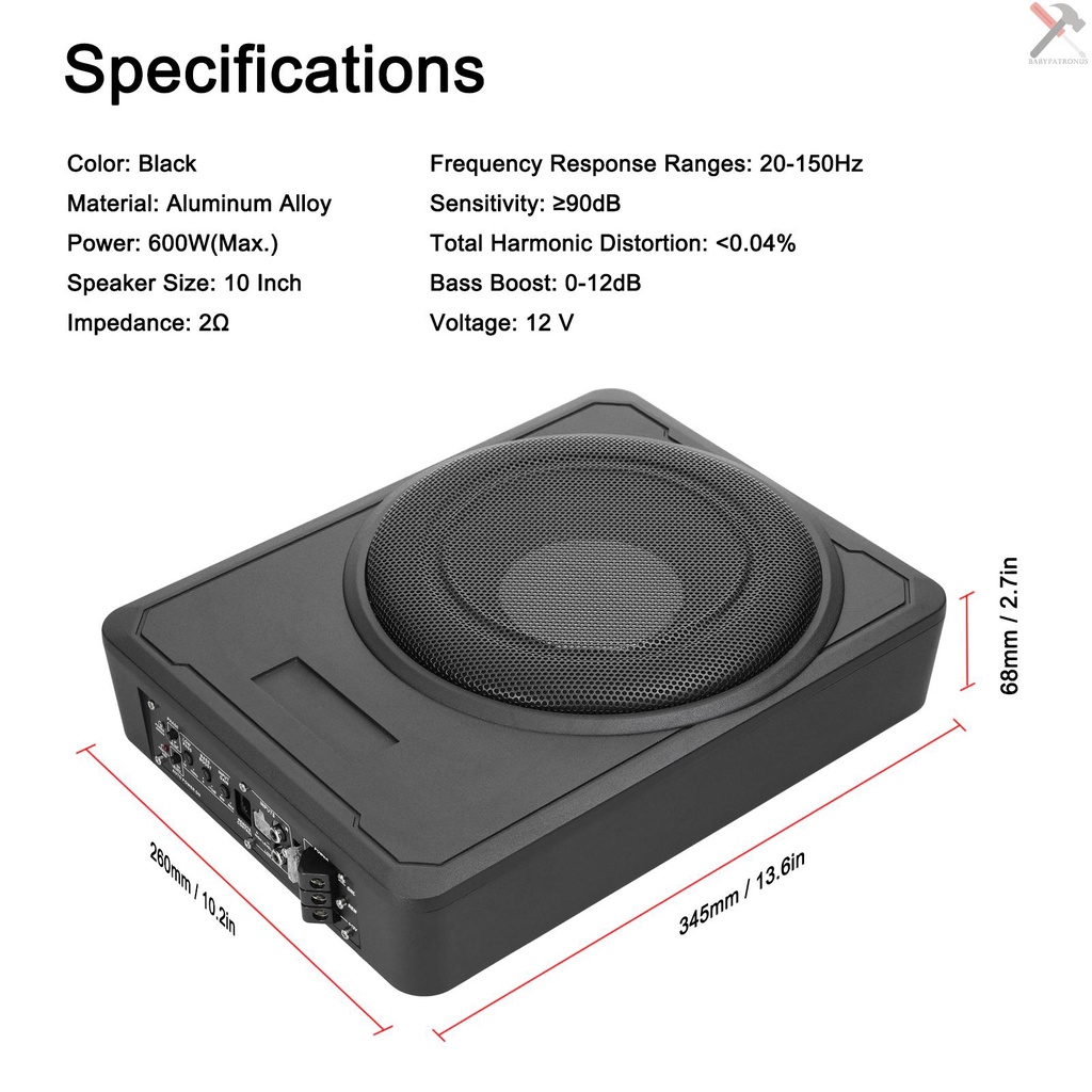 10inch 600W Subwoofer Mobil Daya Tinggi Bass Murni Under-Seat Power Amplifier Speaker 12v Untuk Mobil Truk RV