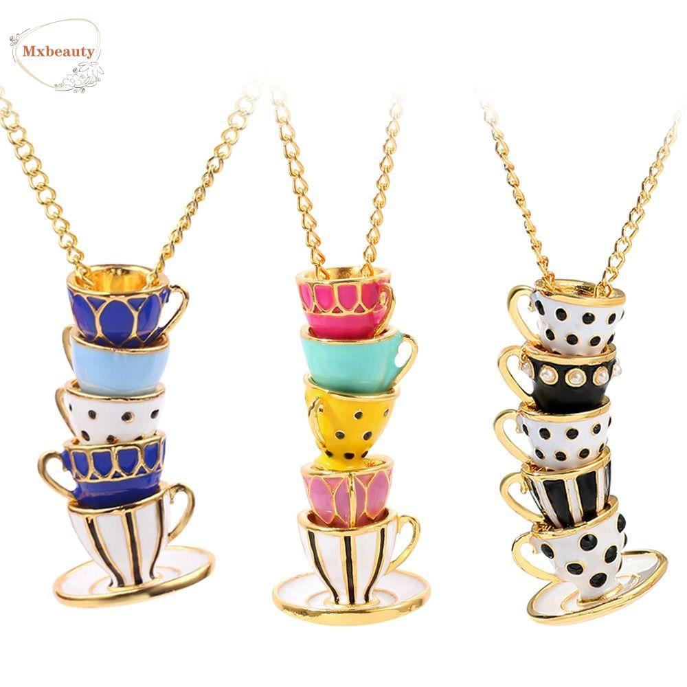 Mxbeauty Cangkir Teh Kalung Lucu Manis Teko Liontin Enamel Perhiasan Aksesoris Pakaian Cangkir Kopi Liontin Kalung Panjang