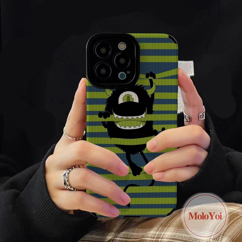 IPHONE Case Monster Kecil Lucu Gaya Korea Kompatibel Untuk Iphone7 8 Plus11 12 13 14 Pro MAX 7Plus XR X XS MAX Lovely Monster University Tekstur Kulit Shockproof Cover