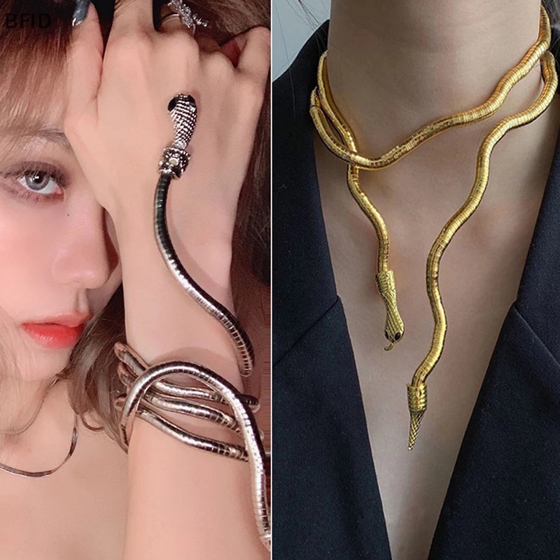 [BFID] Punk Gothic Snake Necklace Choker Adjustable Gelang Ular Fleksibel Bungkus Kerah Perhiasan Serbaguna Untuk Wanita [ID]