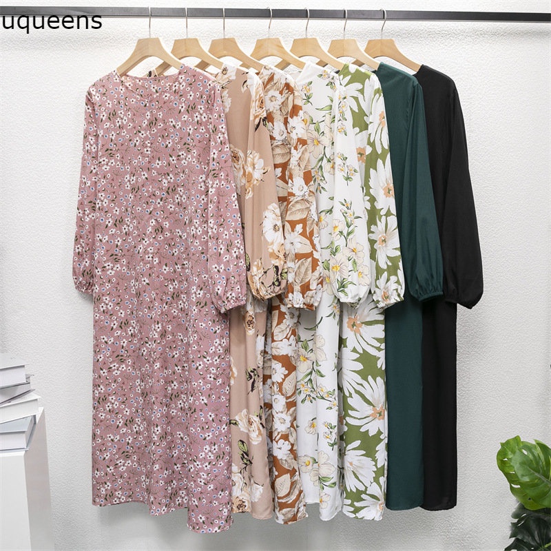 2023 kasual dress bunga maxi panjang dengan ritsleting dan saku