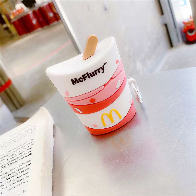 2warna 3D McFlurry Ice Cream Bluetooth Earphone Silikon Lembut Pelindung Case TWS Penutup Anti Jatuh Dengan Kait Untuk Airpods 12 2 Pro i12 inpods 12 13 Pro i13 Airpods3