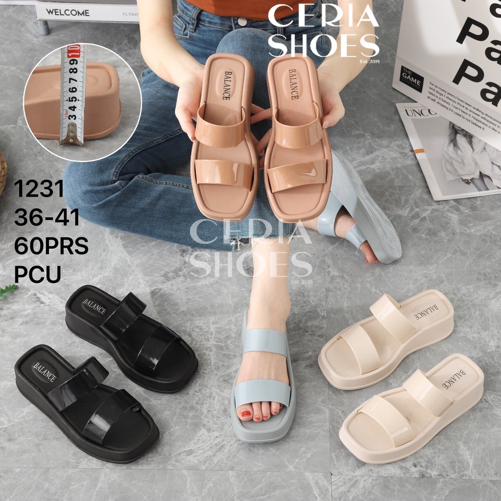 Sandal Slop Jelly Wedges Wanita Karet Import Hak Tinggi Sol Tebal Anti Slip Bahan Empuk BALANCE 1231